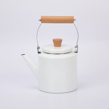 Ceainic emailat cu mâner din lemn, capacitate 2L, design modern și simplu
