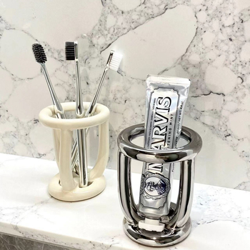 Suport ceramic pentru periuțe de dinți, raft de depozitare cu trei compartimente pentru pastă de dinți și produse de make-up