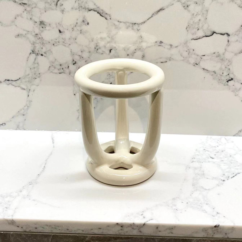 Suport ceramic pentru periuțe de dinți, raft de depozitare cu trei compartimente pentru pastă de dinți și produse de make-up