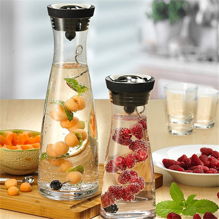 Ceainic de apă din sticlă borosilicat, capacitate mare, design nordic cu flori, ceainic pentru apă cu fructe pentru apă rece