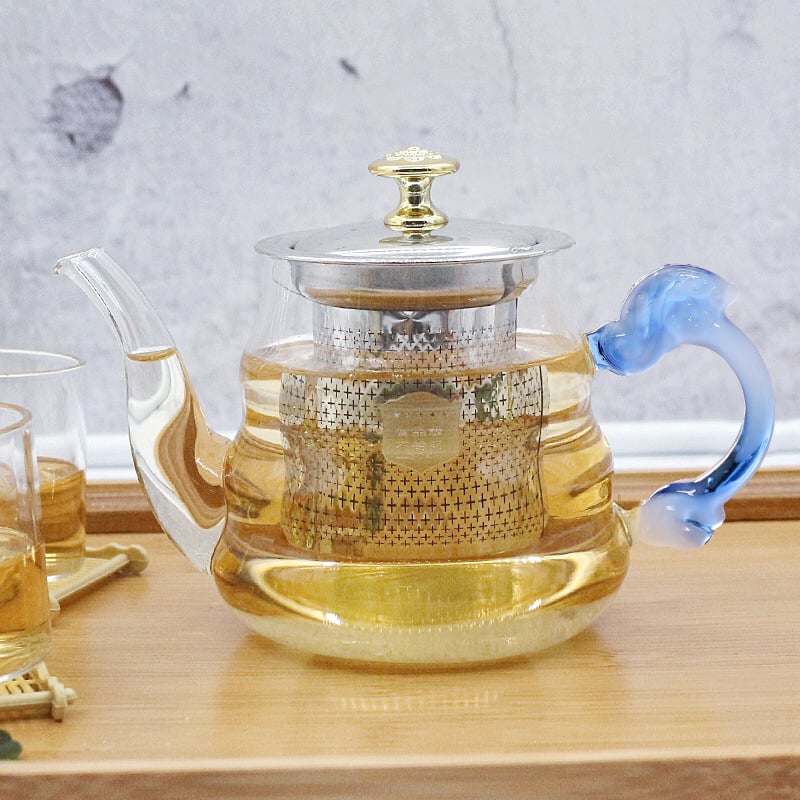 Set de ceainic din sticlă pentru acasă, cu filtru