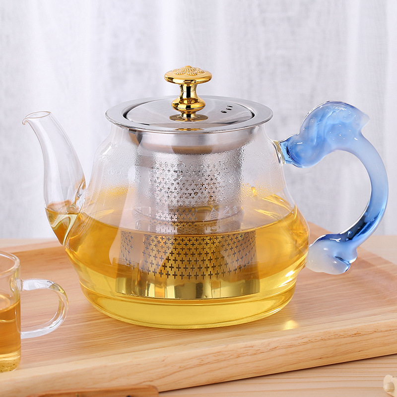 Set de ceainic din sticlă pentru acasă, cu filtru