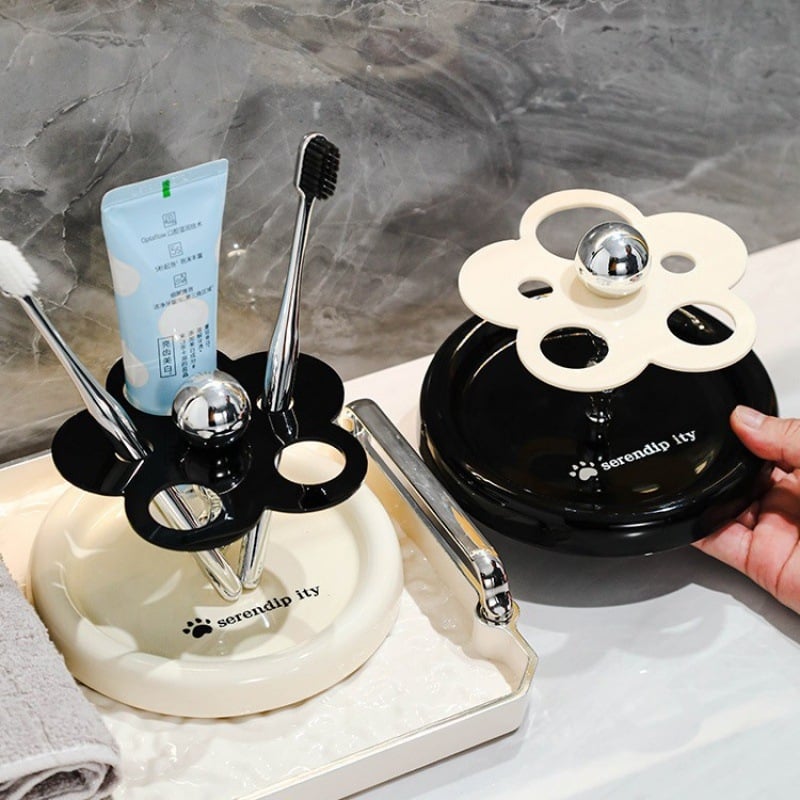 Suport ceramic pentru periile de dinți, cu aspect luxos, pentru baie și suprafața mesei; pentru periuțe electrice, pastă de dinți, creioane pentru sprâncene și pensule de machiaj.