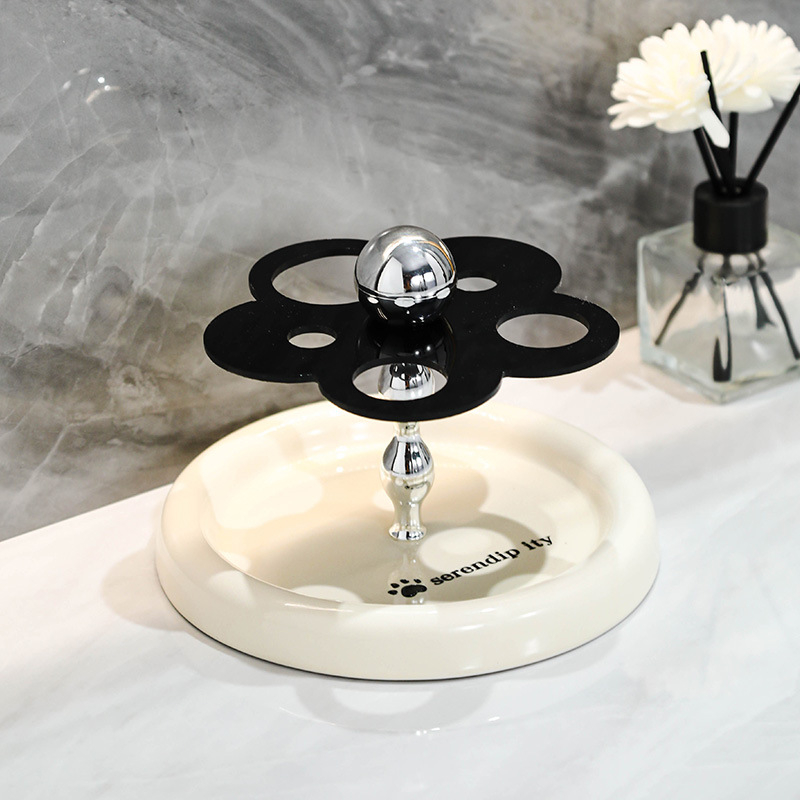 Suport ceramic pentru periile de dinți, cu aspect luxos, pentru baie și suprafața mesei; pentru periuțe electrice, pastă de dinți, creioane pentru sprâncene și pensule de machiaj.