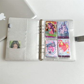 Ins argintiu PU cu cataramă magnetică, binder cu foi cu patru buzunare, pentru fotografii 3 inch Polaroid, album idol pentru colecția de carduri