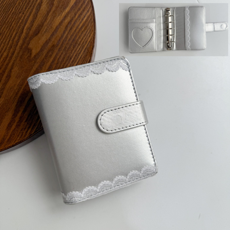 Ins argintiu PU cu cataramă magnetică, binder cu foi cu patru buzunare, pentru fotografii 3 inch Polaroid, album idol pentru colecția de carduri