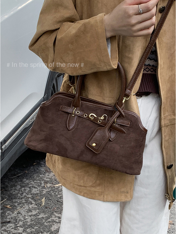 Ženska retro velur satchel, crossbody torba za svakodnevnu upotrebu, proljeće 2025