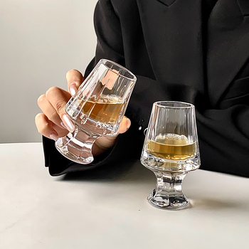 Pahar de whiskey pentru degustare, cu dungi, cristal gros, pahar premium pentru băuturi spirtoase