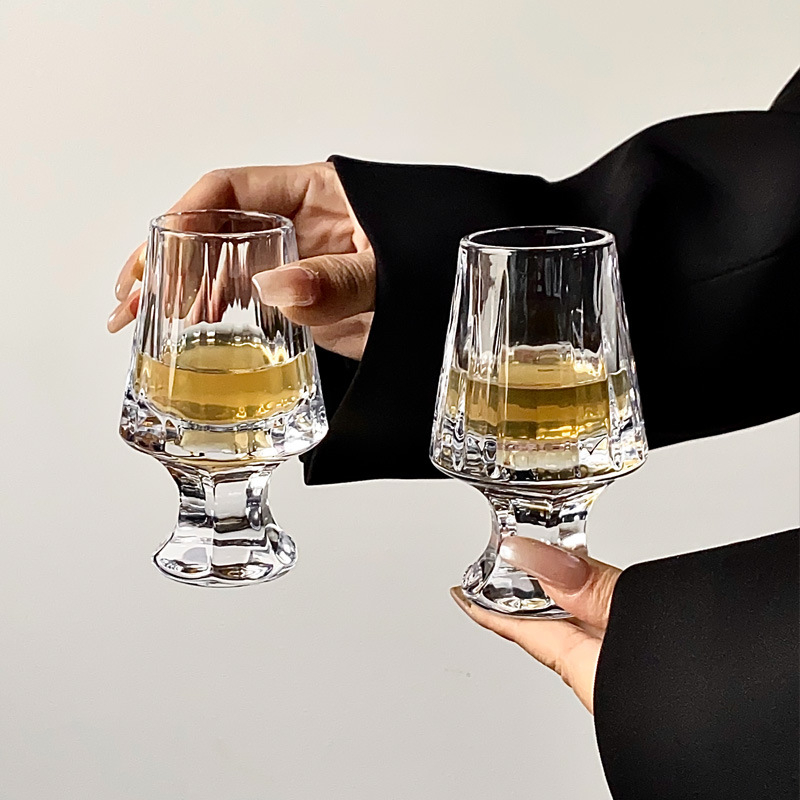 Pahar de whiskey pentru degustare, cu dungi, cristal gros, pahar premium pentru băuturi spirtoase