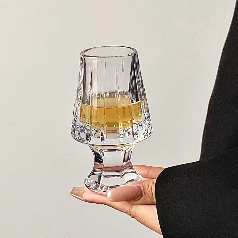 Pahar de whiskey pentru degustare, cu dungi, cristal gros, pahar premium pentru băuturi spirtoase