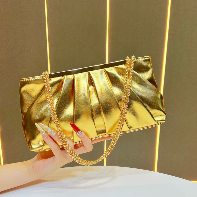 Geantă de damă din PU, textură plisată, aspect luxos, geantă de seară, purtabilă la umăr sau crossbody, formă orizontală pătrată, buzunar pentru telefon și documente, fermoar