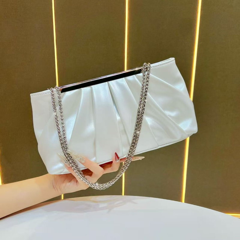 Geantă de damă din PU, textură plisată, aspect luxos, geantă de seară, purtabilă la umăr sau crossbody, formă orizontală pătrată, buzunar pentru telefon și documente, fermoar