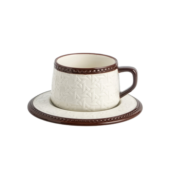 Set cafea și ceai în stil franțuzesc retro cu ratan, ceașcă de cafea din ceramică și farfurioară, într-o cutie cadou