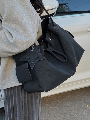 Ženska zimska bucket torba s vrpcom, teksturirana PU, retro niša stil, svakodnevno nošenje preko ramena ili crossbody