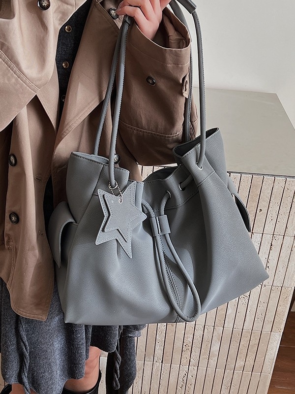 Ženska zimska bucket torba s vrpcom, teksturirana PU, retro niša stil, svakodnevno nošenje preko ramena ili crossbody