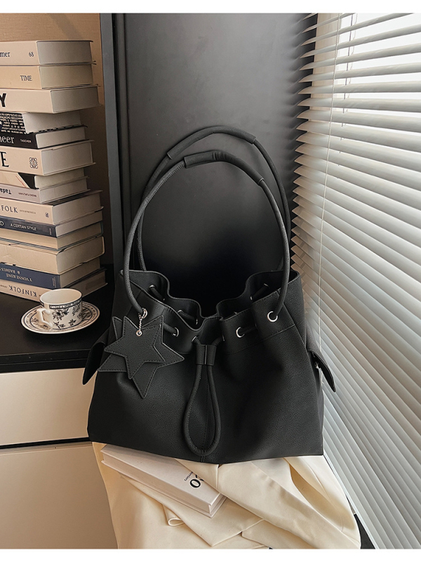 Ženska zimska bucket torba s vrpcom, teksturirana PU, retro niša stil, svakodnevno nošenje preko ramena ili crossbody