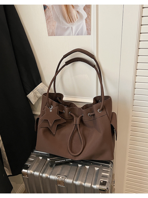Ženska zimska bucket torba s vrpcom, teksturirana PU, retro niša stil, svakodnevno nošenje preko ramena ili crossbody