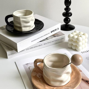 Set Instagram stil 2025: cană de cafea și farfurie, ceașcă ceramică elegantă pentru ceaiul de după-amiază, cană de lux