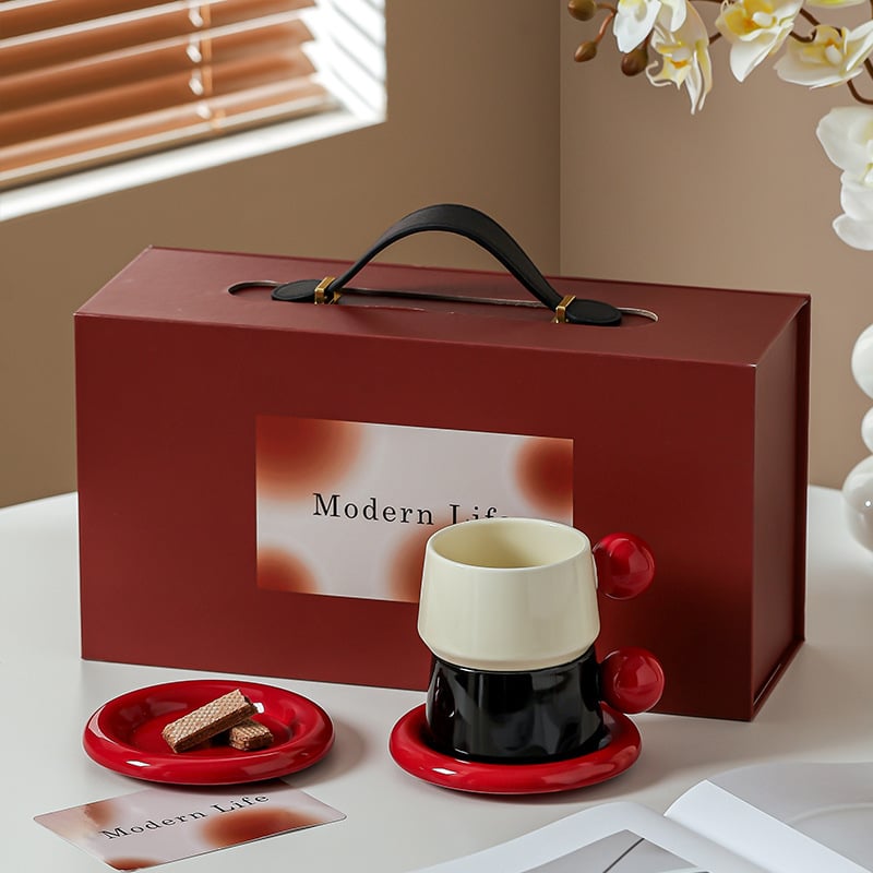 Set ceramic de cești și farfurioare pentru cafea – stil retro luxos, ceai de după-amiază, cutie cadou, ideal ca dar de logodnă