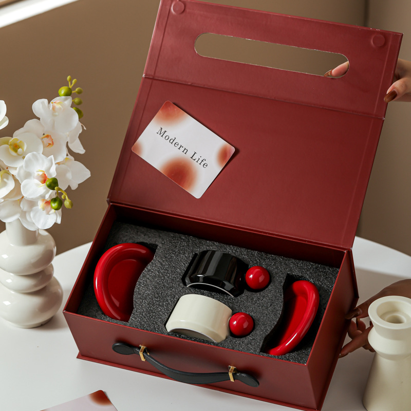 Set ceramic de cești și farfurioare pentru cafea – stil retro luxos, ceai de după-amiază, cutie cadou, ideal ca dar de logodnă