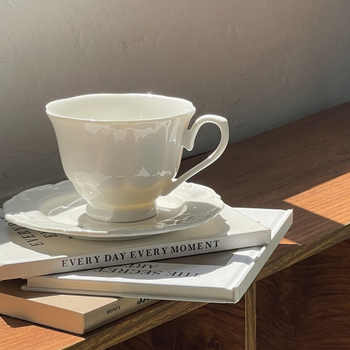 Ceașcă de cafea albă din ceramică, stil franțuzesc, set de ceai cu flori – pentru ceaiul de după-amiază, acasă, hotel sau restaurant