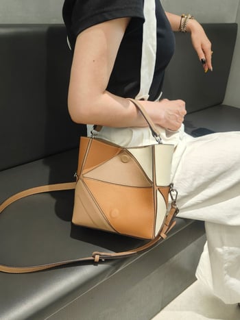 Mala bucket torba od prave kože s dijamantnim geometrijskim siluetom, crossbody s jednom naramenicom, za svakodnevnu upotrebu i posao.