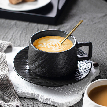 Set de cești de cafea din ceramică cu farfurie, stil Nordic, textură piatră negru-alb, design minimalist pentru ceaiul de după-amiază
