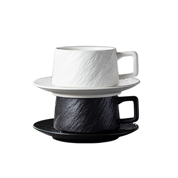Set de cești de cafea din ceramică cu farfurie, stil Nordic, textură piatră negru-alb, design minimalist pentru ceaiul de după-amiază