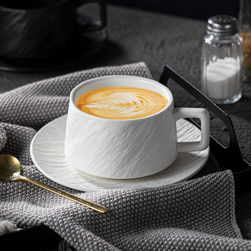 Set de cești de cafea din ceramică cu farfurie, stil Nordic, textură piatră negru-alb, design minimalist pentru ceaiul de după-amiază