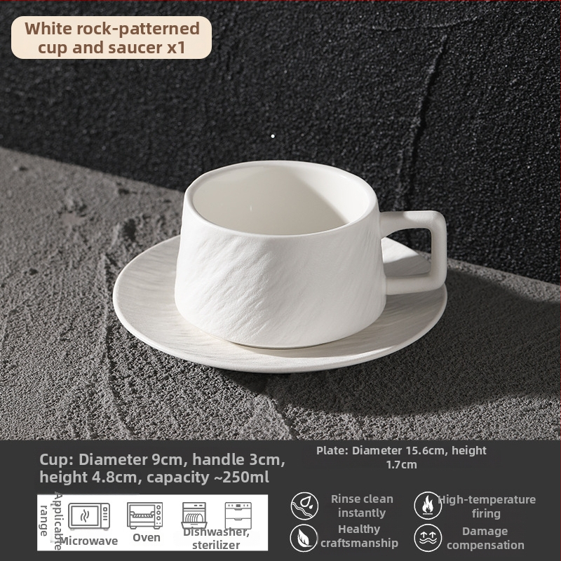 Set de cești de cafea din ceramică cu farfurie, stil Nordic, textură piatră negru-alb, design minimalist pentru ceaiul de după-amiază