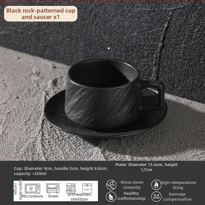 Set de cești de cafea din ceramică cu farfurie, stil Nordic, textură piatră negru-alb, design minimalist pentru ceaiul de după-amiază