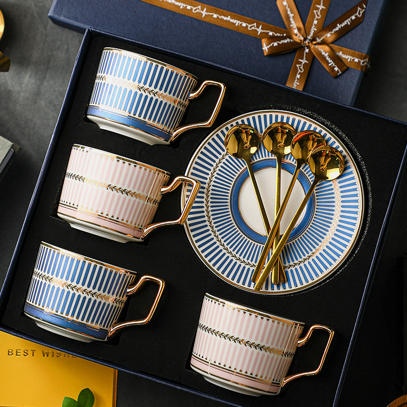 Set de cești de cafea din porțelan cu os pentru femei — cadou elegant pentru ceaiul de după-amiază