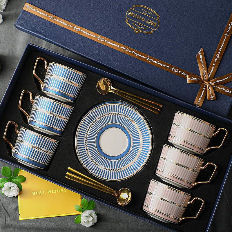 Set de cești de cafea din porțelan cu os pentru femei — cadou elegant pentru ceaiul de după-amiază