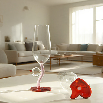 Pahar de vin roșu în formă de inimă, sticlă borosilikat înaltă, 301–400 ml, design modern minimalist