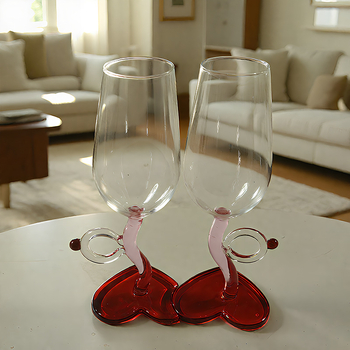Pahar de vin roșu în formă de inimă, sticlă borosilikat înaltă, 301–400 ml, design modern minimalist