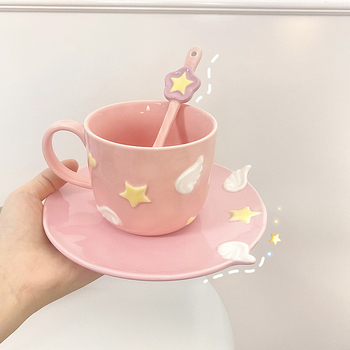 Set ceramic de cafea cu ceașcă și farfuriu, stil coreean, design retro rafinat pentru ceaiul de după-amiază