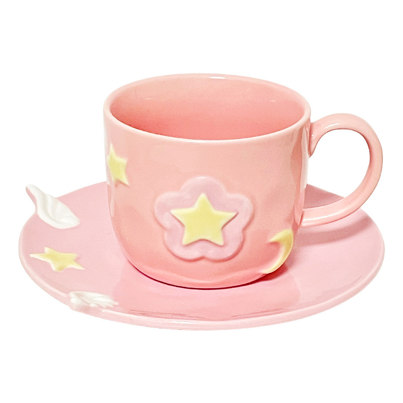 Set ceramic de cafea cu ceașcă și farfuriu, stil coreean, design retro rafinat pentru ceaiul de după-amiază