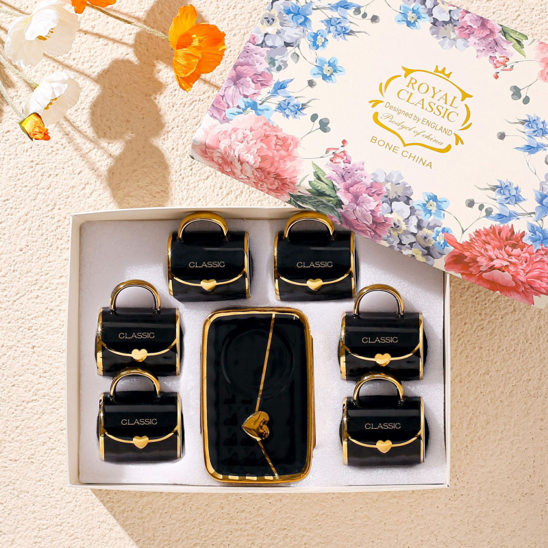 Set cadou cești de cafea din ceramică cu farfurioare, 6 cești și 6 farfurioare, stil nordic