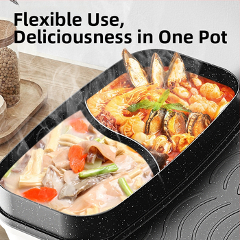 Oală electrică dual-use pentru hot pot și grătar, ușor de curățat, antiaderent, stil coreean, multifuncțional