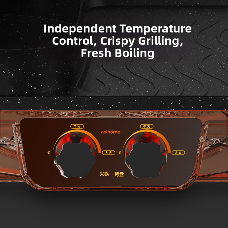 Oală electrică dual-use pentru hot pot și grătar, ușor de curățat, antiaderent, stil coreean, multifuncțional