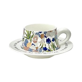 Set cești de cafea cu farfurioară Iris, ceramică retro, senzație premium pentru ceaiul de după-amiază, design elegant și creativ