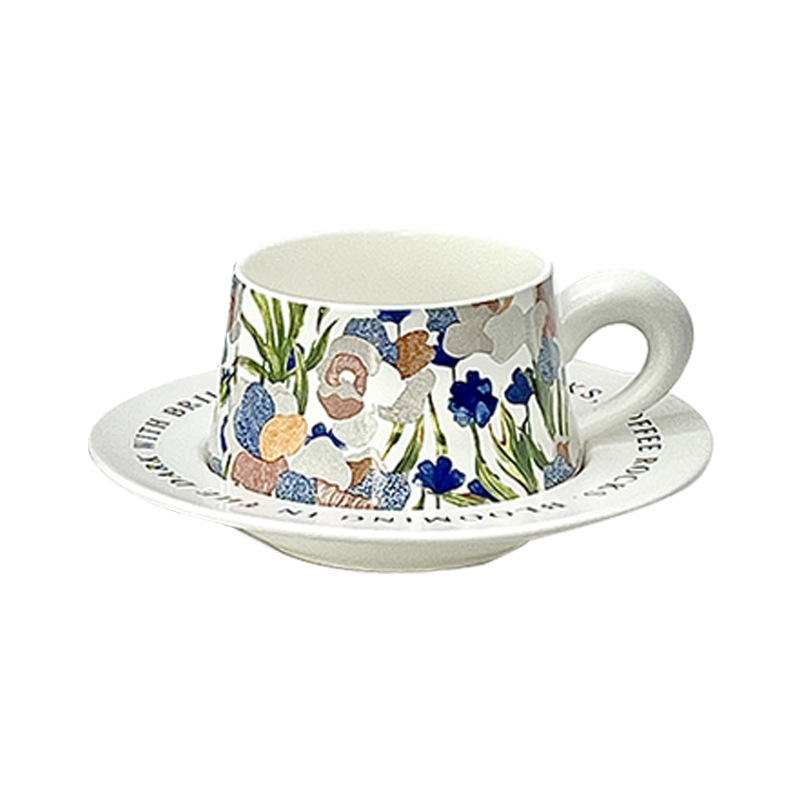 Set cești de cafea cu farfurioară Iris, ceramică retro, senzație premium pentru ceaiul de după-amiază, design elegant și creativ