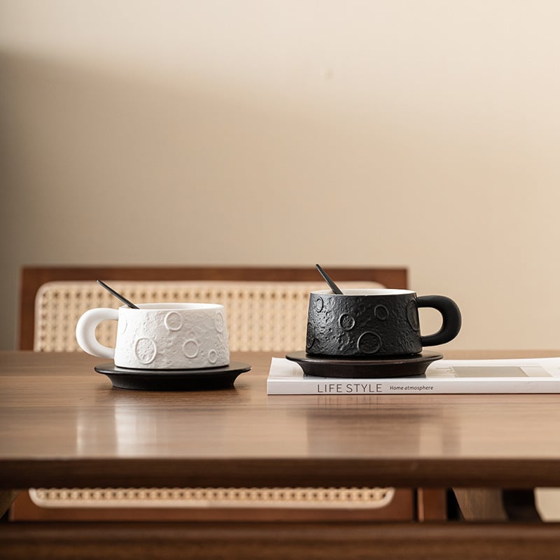 Set ceramic de cafea cu farfurioară în temă planetă, ceașcă latte, ceașcă de ceai după-amiază, portabil pentru cuplu