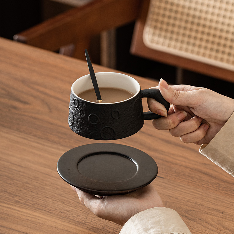 Set ceramic de cafea cu farfurioară în temă planetă, ceașcă latte, ceașcă de ceai după-amiază, portabil pentru cuplu