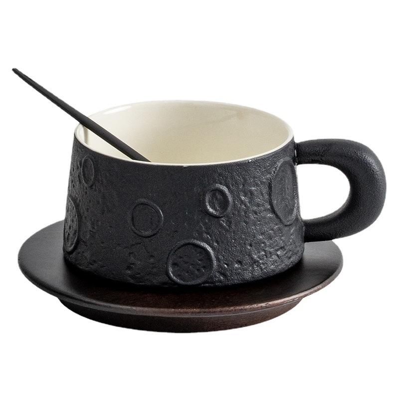 Set ceramic de cafea cu farfurioară în temă planetă, ceașcă latte, ceașcă de ceai după-amiază, portabil pentru cuplu
