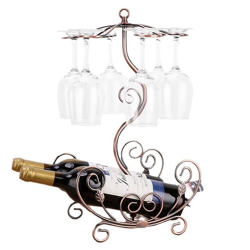 Raft din fier pentru vin cu suport pentru pahare, decor retro pentru dulapul de vin de acasă, suport pentru pahare cu paharele întoarse
