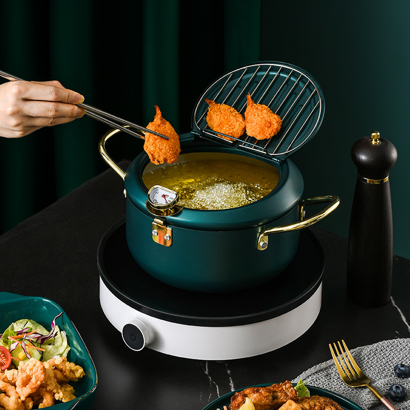 Fritură japoneză pentru tempura, pentru uz casnic, friteuză mică cu controlul temperaturii, alimentare cu gaz, economie de ulei, vas adânc antiaderent.