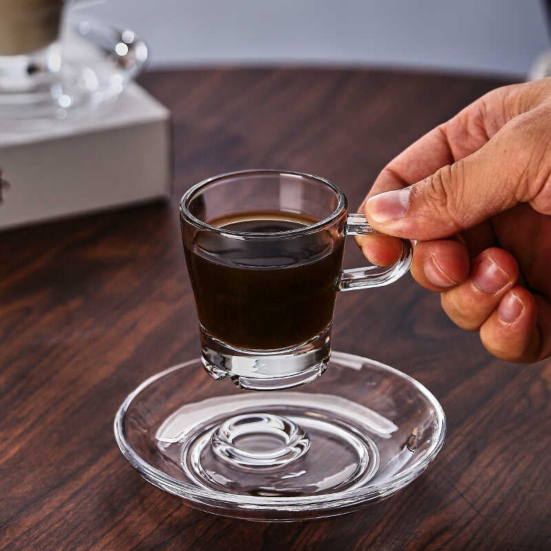 Set de cești de cafea pentru uz casnic, cești mici de sticlă, stil european minimalist, pereți groși, rezistente la căldură, transparente, cești mini latte art espresso