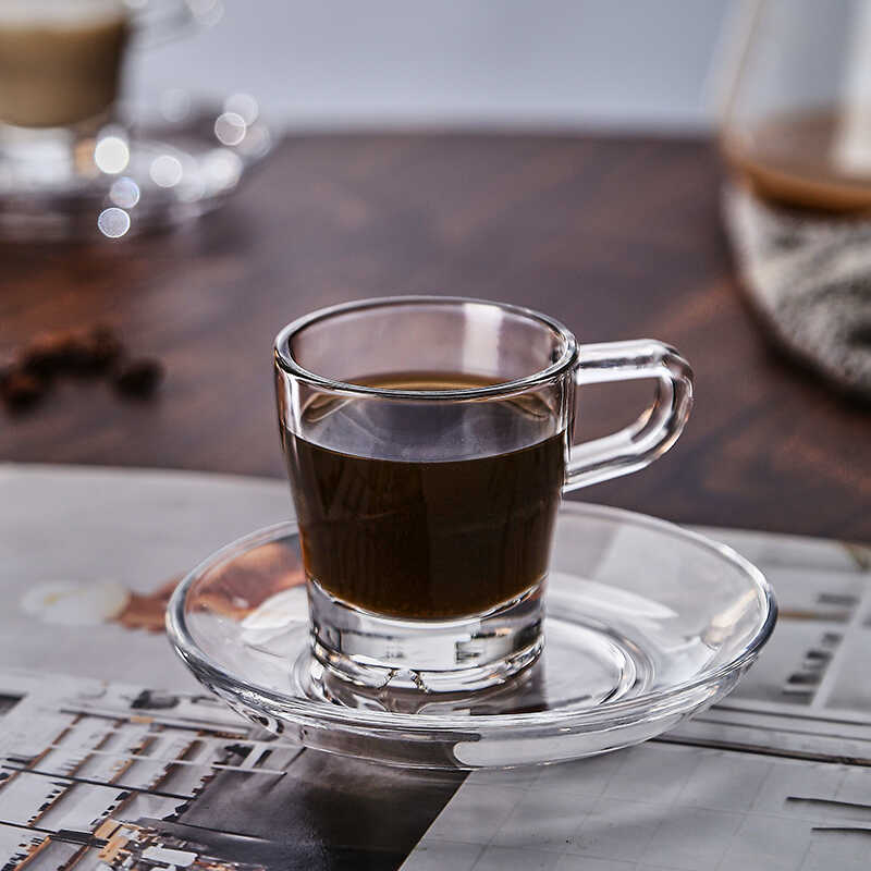 Set de cești de cafea pentru uz casnic, cești mici de sticlă, stil european minimalist, pereți groși, rezistente la căldură, transparente, cești mini latte art espresso