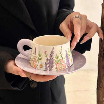 Set de cești ceramice pentru cafea, cu capac, stil retro, model floral, cadou pentru femei